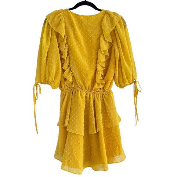 Yuki Kim Women's Swiss Dot Marigold Hailey Mini 3/4 Sleeve Dress Size M - Picture 3 of 11